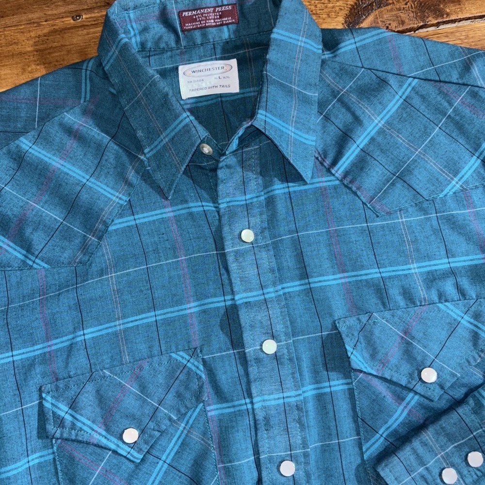 Vtg Winchester Pearl Snap Shirt Mens Large 16-16.5 Western Permanent‎ Press '60s